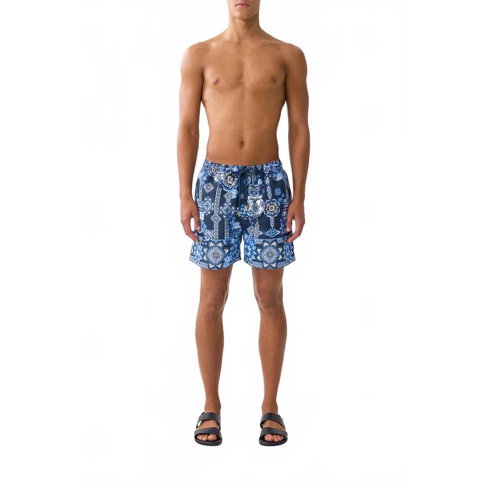 NEW CAMILLA elastic waist mid length boardshorts in a tiled wonderland